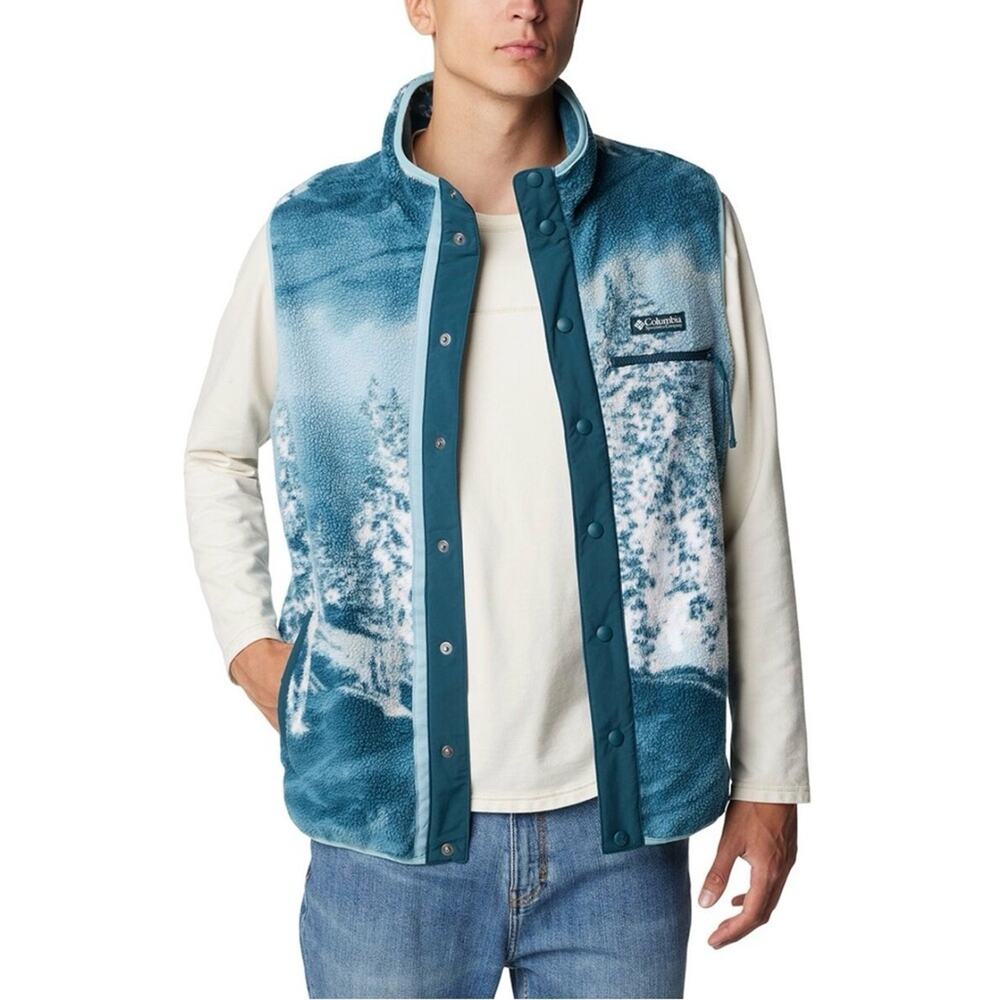 NWT COLUMBIA men’s Helvetia fleece Vest Night Wave Solar Ski Print gorpcore XXL